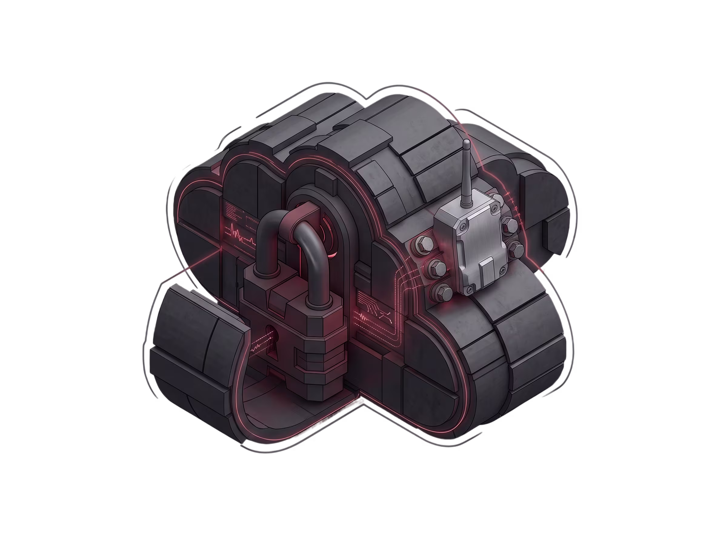 A proprietary sensor bolted onto a padlocked, closed cloud icon
